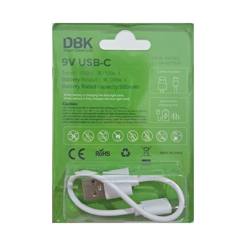 باتری شارژی کتابی 9V با پورت تایپ سی DBK